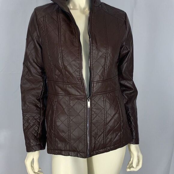 NWT Harve Bernard Women's Textured Quilted Jacket Chocolate Brown Small - Picture 12 of 14